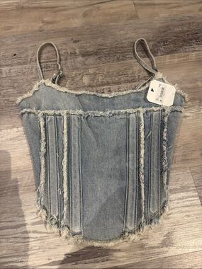 Altar'd State Light Blue Frayed Denim Corset Tank